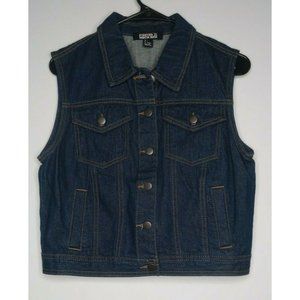 Forever 21 Women's Blue Collared Sleeveless Casual Premium Denim Vest Size Large